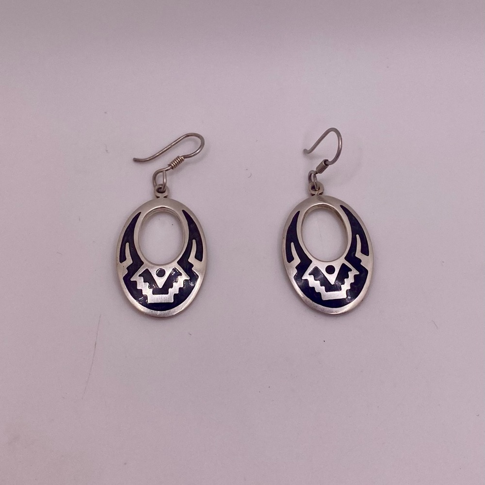 Sterling silver Mexican Aztec Shepard hook earrings